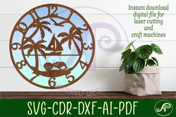 Beach Scene Wall Clock Laser Cut Files