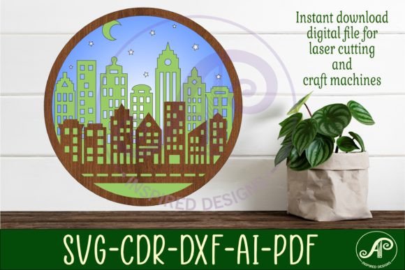 City Scene Layered Wall Art Sign, SVG