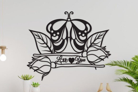 Laser Cut Butterfly Rose Wall Art Svg