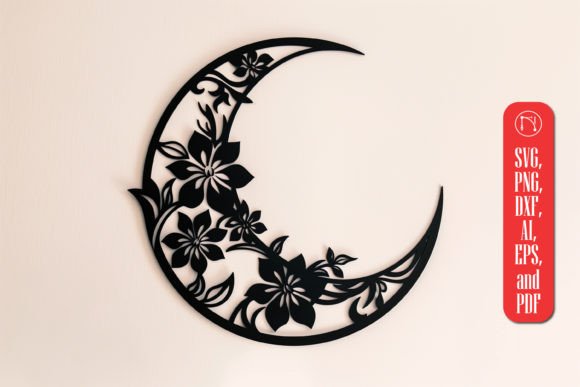 Laser Cut Floral Moon SVG File: A Blend of Nature and Celestial Design
