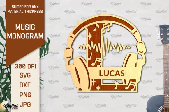 Letter L SVG. Music Monogram Laser Cut