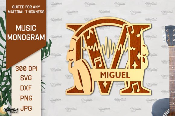 Letter M SVG: Music Monogram Laser Cut for Creative Projects