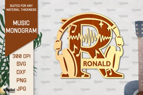 Letter R SVG Music Monogram Laser Cut