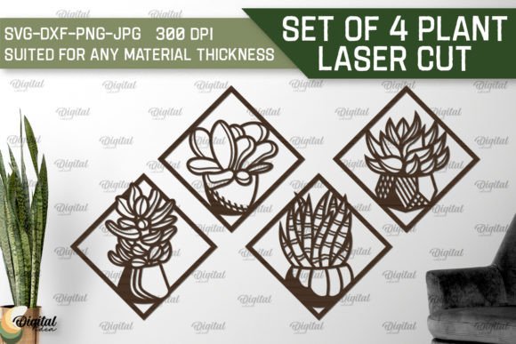 Set of 4 Plant Laser Cut. Wall Decor SVG – Creative Solutions for Every Space
