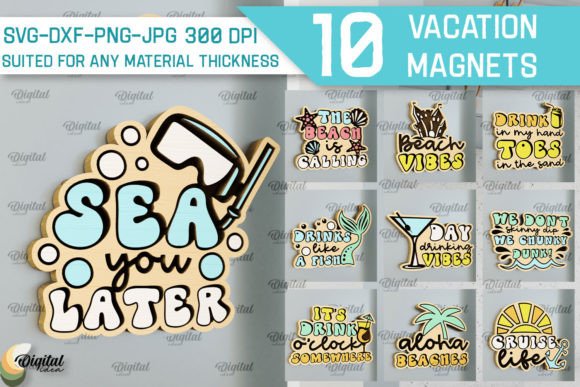 Vacation Wooden Magnets Laser Cut Bundle